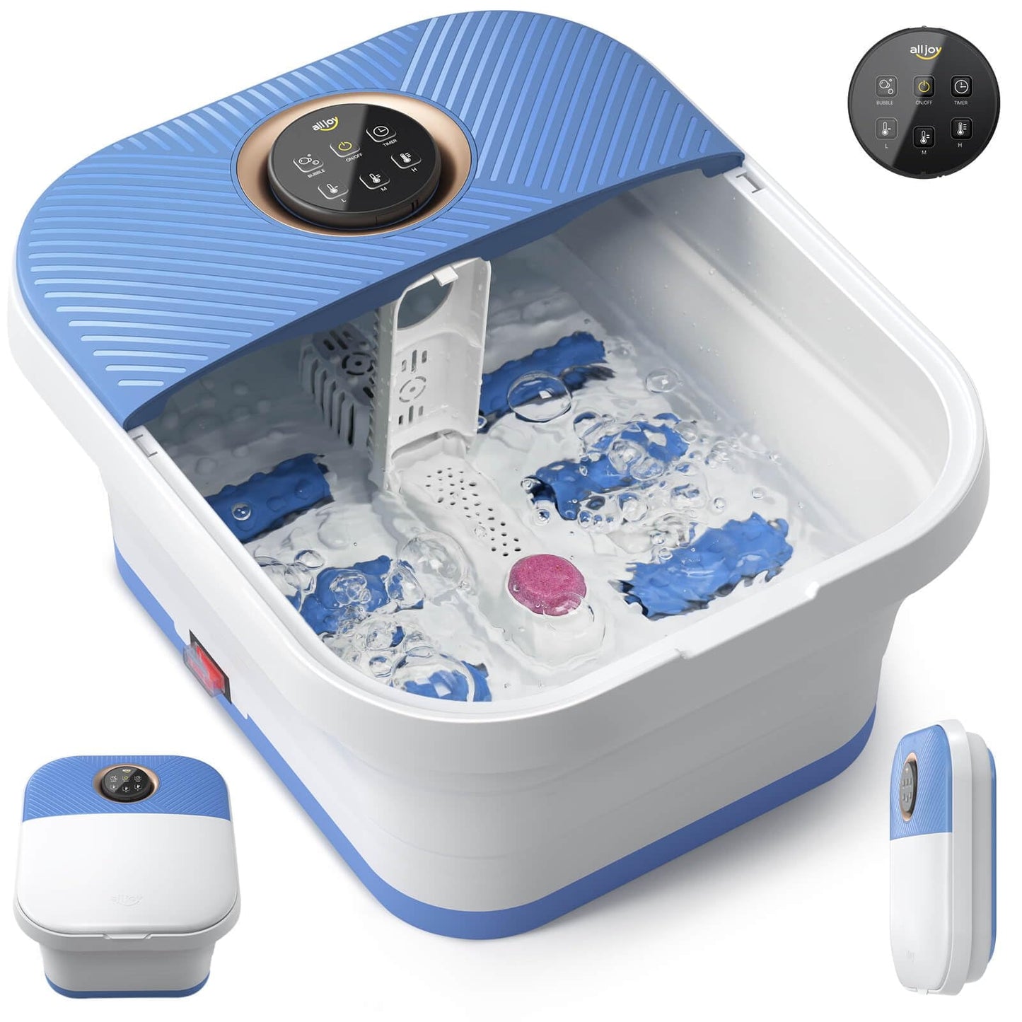 ALLJOY Collapsible Foot Spa Bath Massager with Heat, Bubble, Remote Control Shiatsu Foot Massage Soak Tub for Foot Pain Relief, with Acupressure Massage Points and Temperature Control