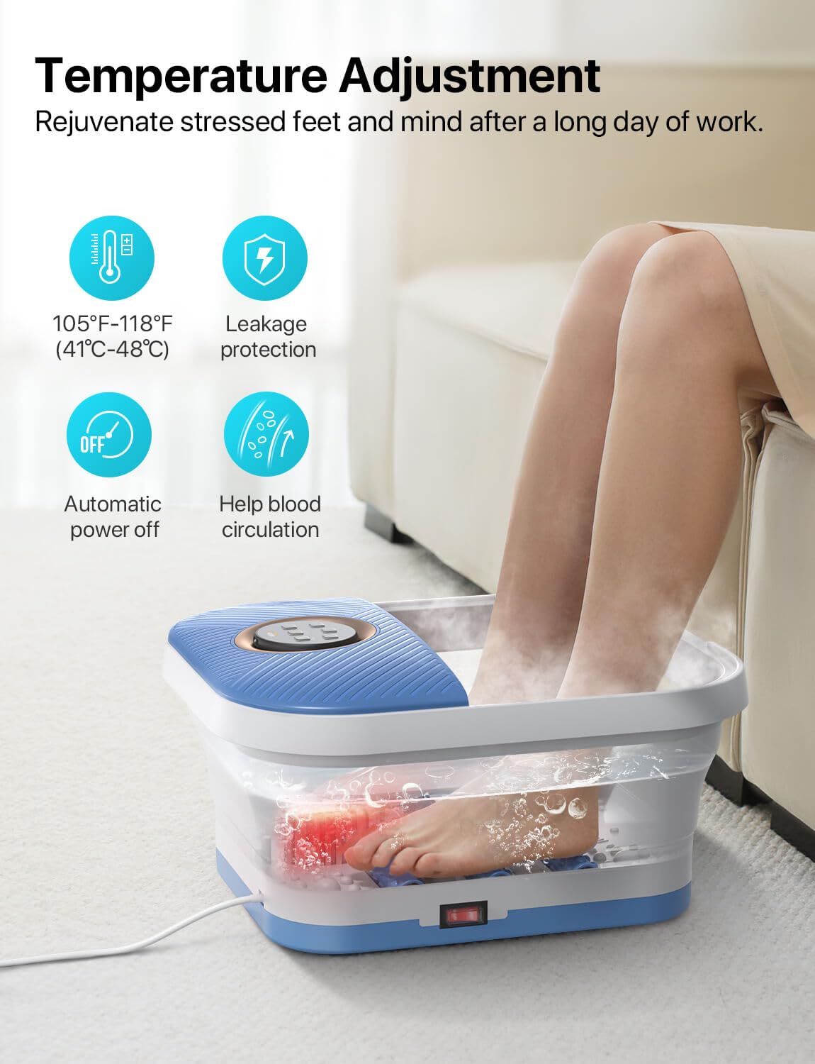 ALLJOY Collapsible Foot Spa Bath Massager with Heat, Bubble, Remote Control Shiatsu Foot Massage Soak Tub for Foot Pain Relief, with Acupressure Massage Points and Temperature Control
