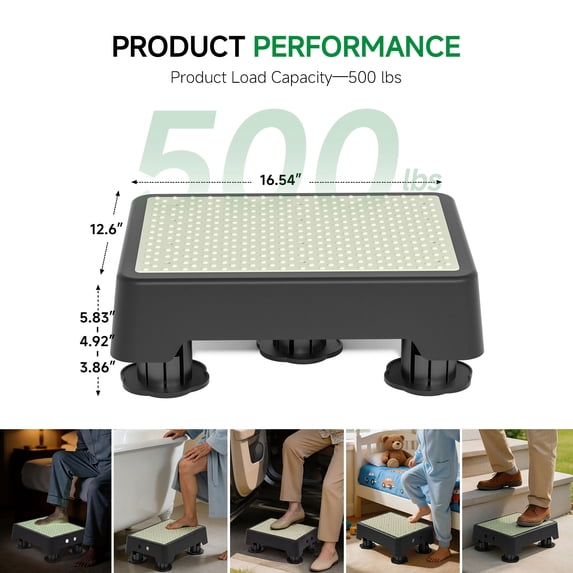 ALLJOY Adjustable Step Stool for Adults, Noctilucent Bed Step Stools, 500 LBS Capacity Non-Slip Safety Step Platform Indoor and Outdoor for Seniors and Kids, Elderly Assistance at Night