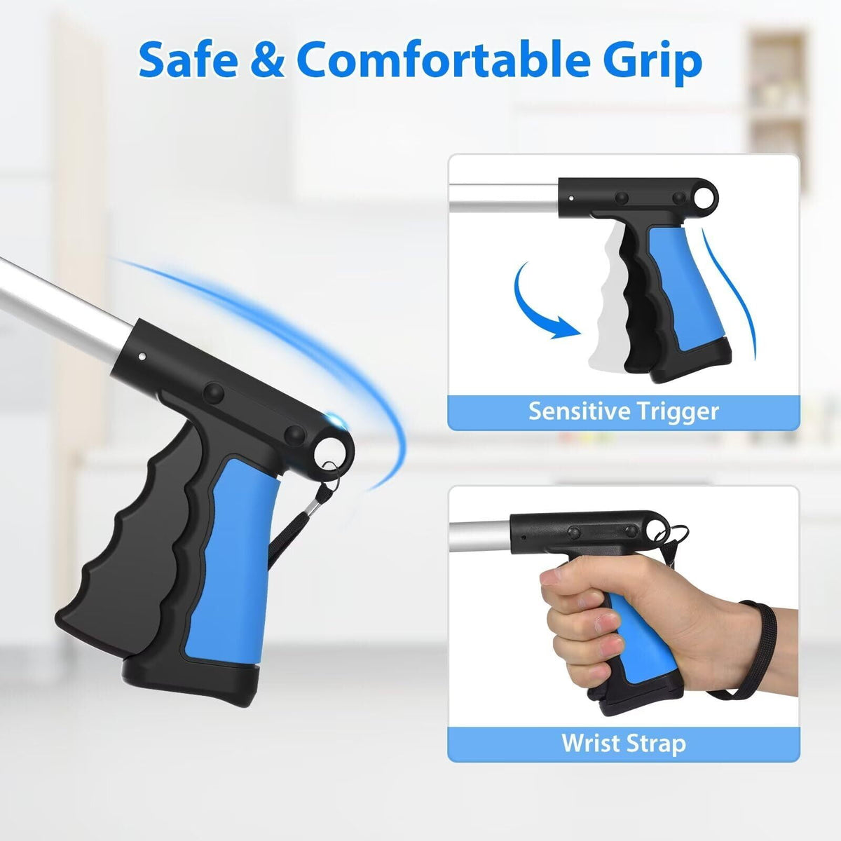 ALLJOY 2 Pack 43" Grabber Tool, Handheld Trash Claw Pick-up Stick Grabber, Long Heavy-Duty Aluminum Grabber, Suitable for Seniors, with 360-Degree Rotation, Anti-Slip and Magnetic Design, Blue