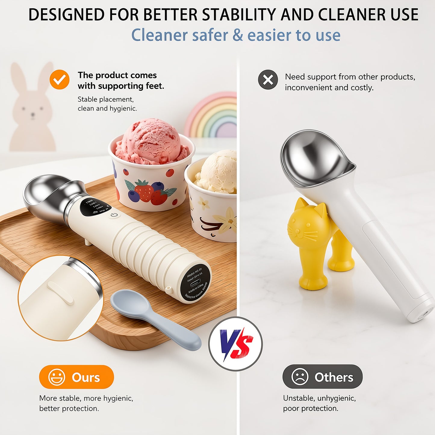 Heated Ice Cream Scoop,Okjoy, for Hard Ice Cream/Gelato,4-Speed Rechargeable Electric Warming Ice Cream Scooper with LED Display, Handheld Heating Up to 160°F, Easy to Clean