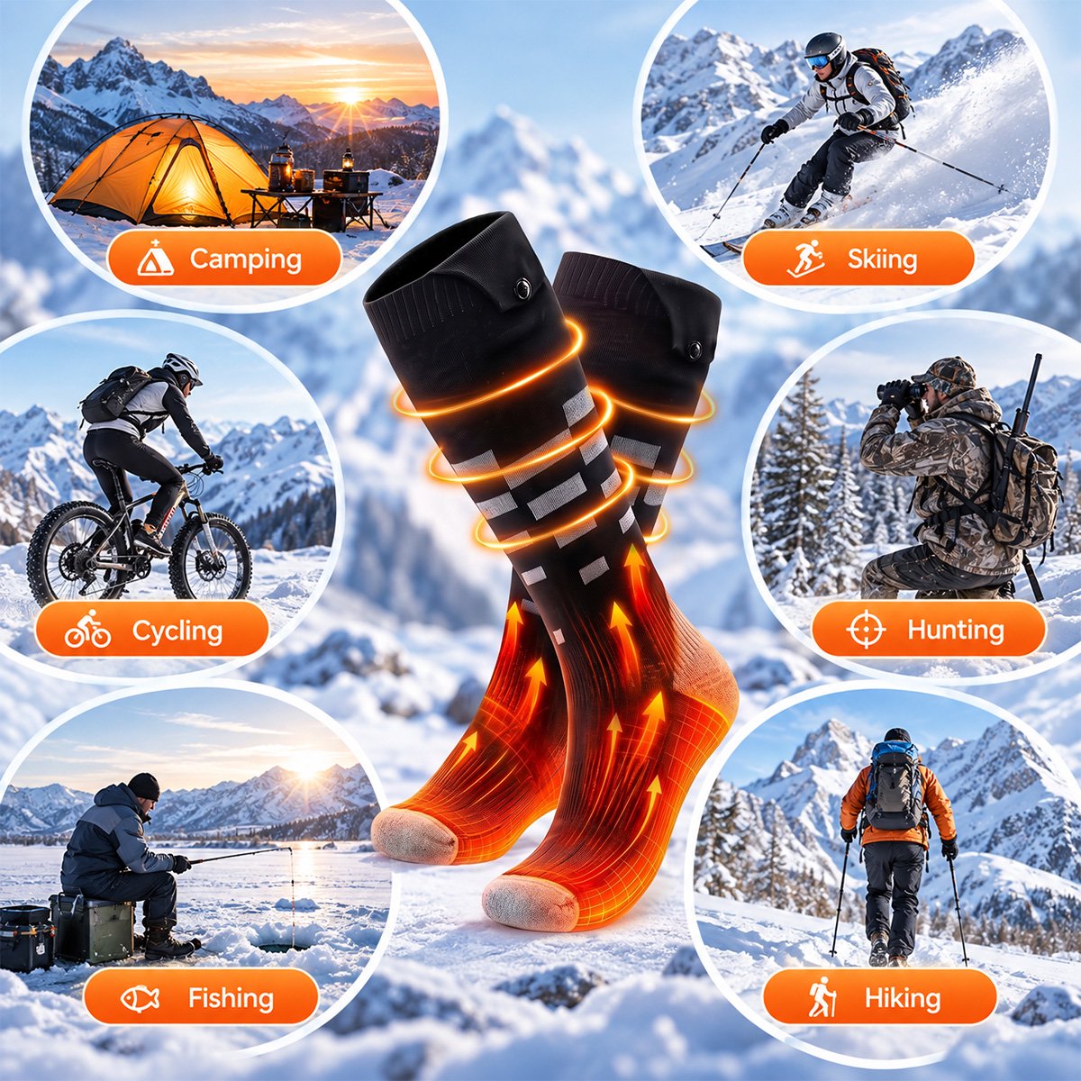 ALLJOY Heated Socks for Men Women 2*8500mAh Rechargeable Electric with APP Control Work for Hunting/Skiing/Cycling/Camping
