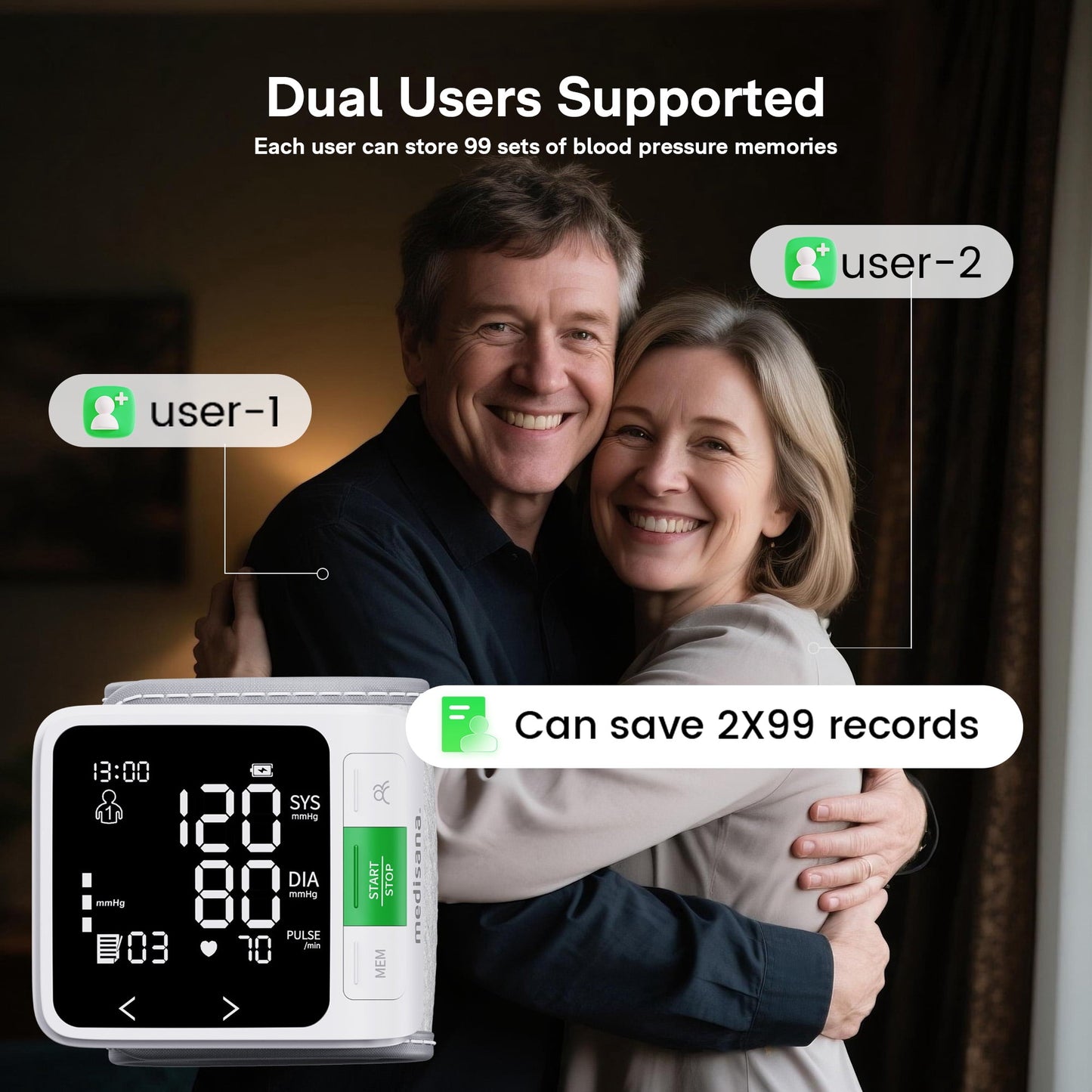 Medisana Upper Arm Blood Pressure Monitor with Color-Coded Alerts, 7-Day Average, 14-Day Memory, Large Cuff & Display