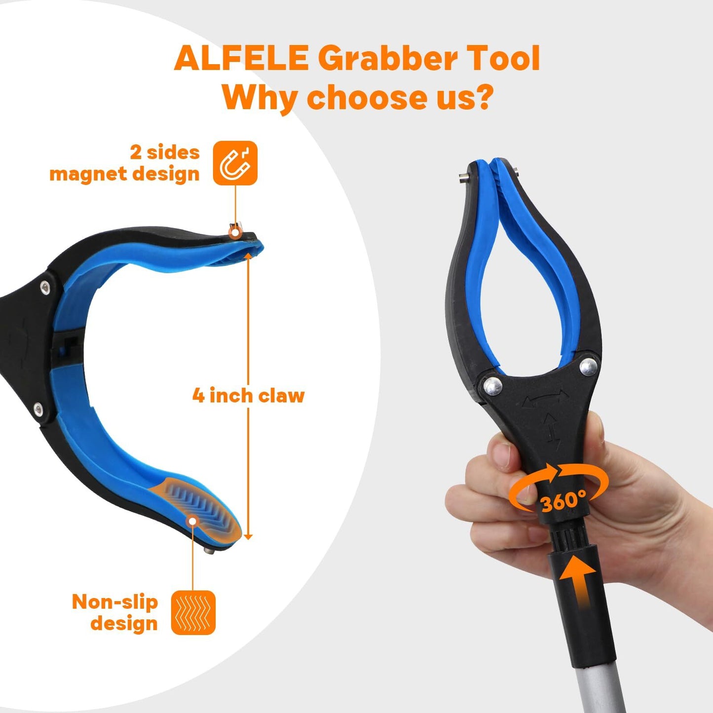 ALLJOY Reacher Grabber Tool 2 Pack, 43" Grabbers for Elderly, Lightweight Extra Long Handy Trash Claw Grabber, Mobility Aid Reaching Assist Tool for Trash Pick Up, Nabber, Litter Picker, Arm Extension