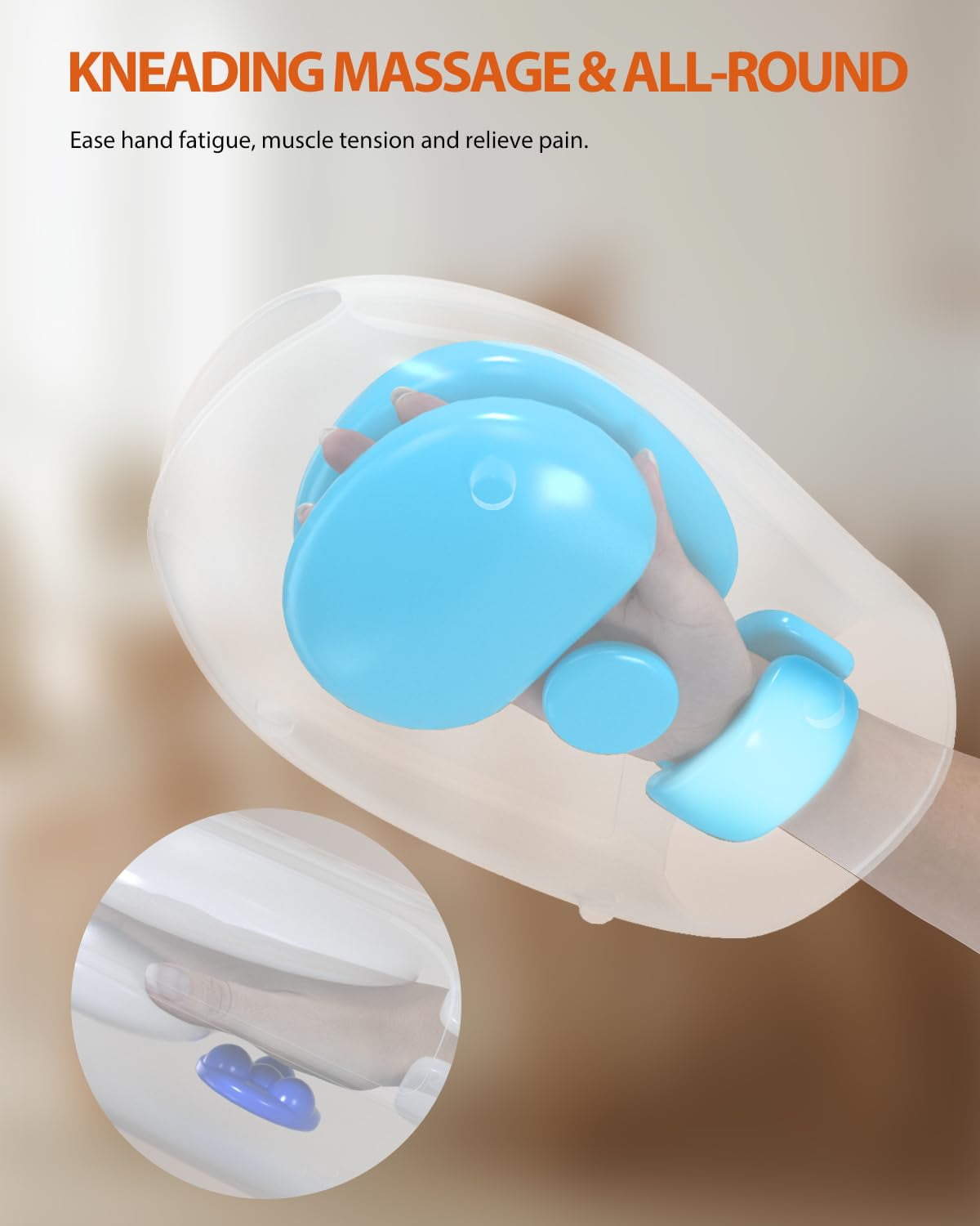 BURRKI Cordless Hand Massager with Heat and Palm Kneading Rollers