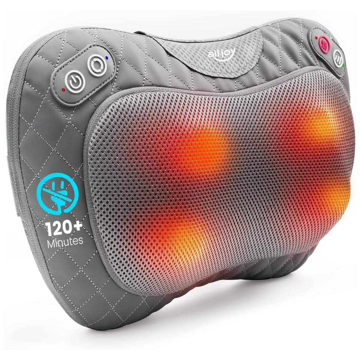 ALLJOY Cordless Shiatsu Neck and Back Massager with Soothing Heat, Rechargeable 3D Kneading Massage Pillow for Muscle Pain Relief, Use Unplugged, Detachable Cover