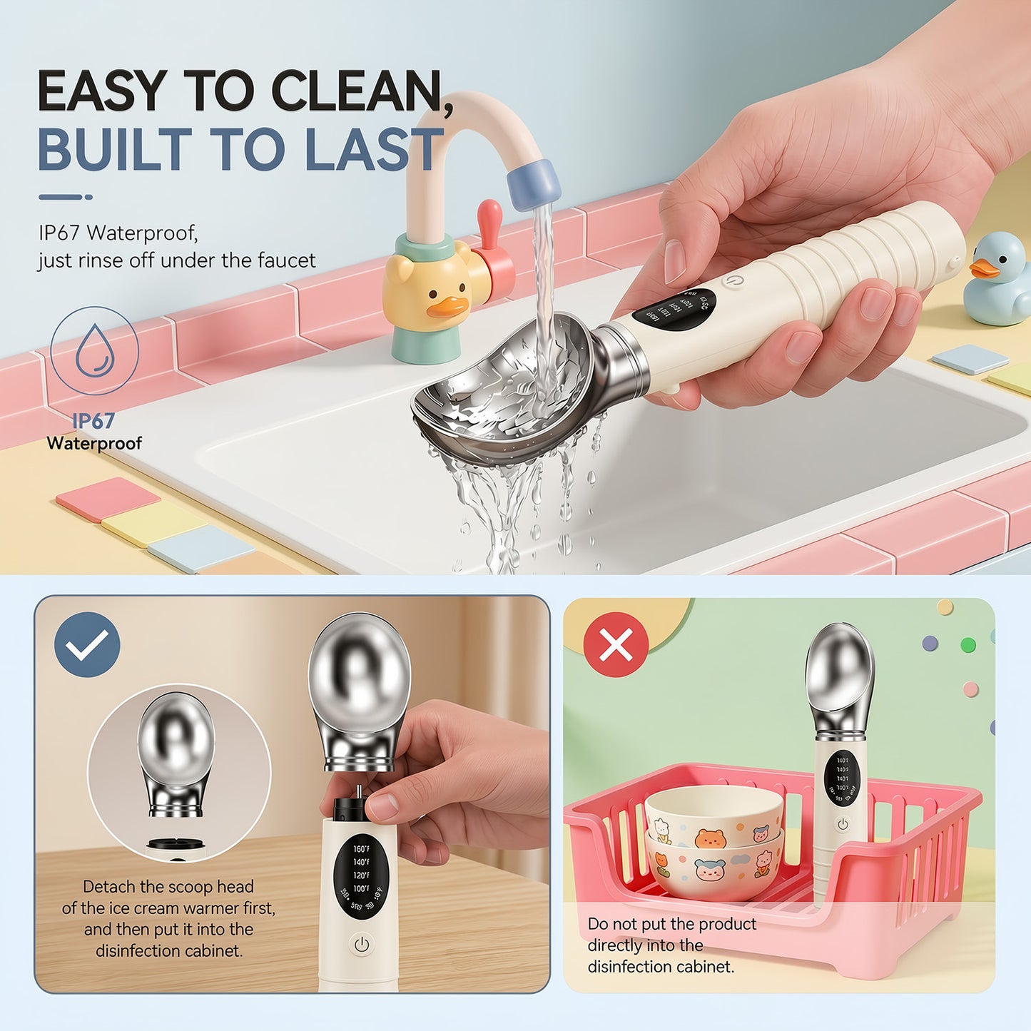 Heated Ice Cream Scoop,Okjoy, for Hard Ice Cream/Gelato,4-Speed Rechargeable Electric Warming Ice Cream Scooper with LED Display, Handheld Heating Up to 160°F, Easy to Clean