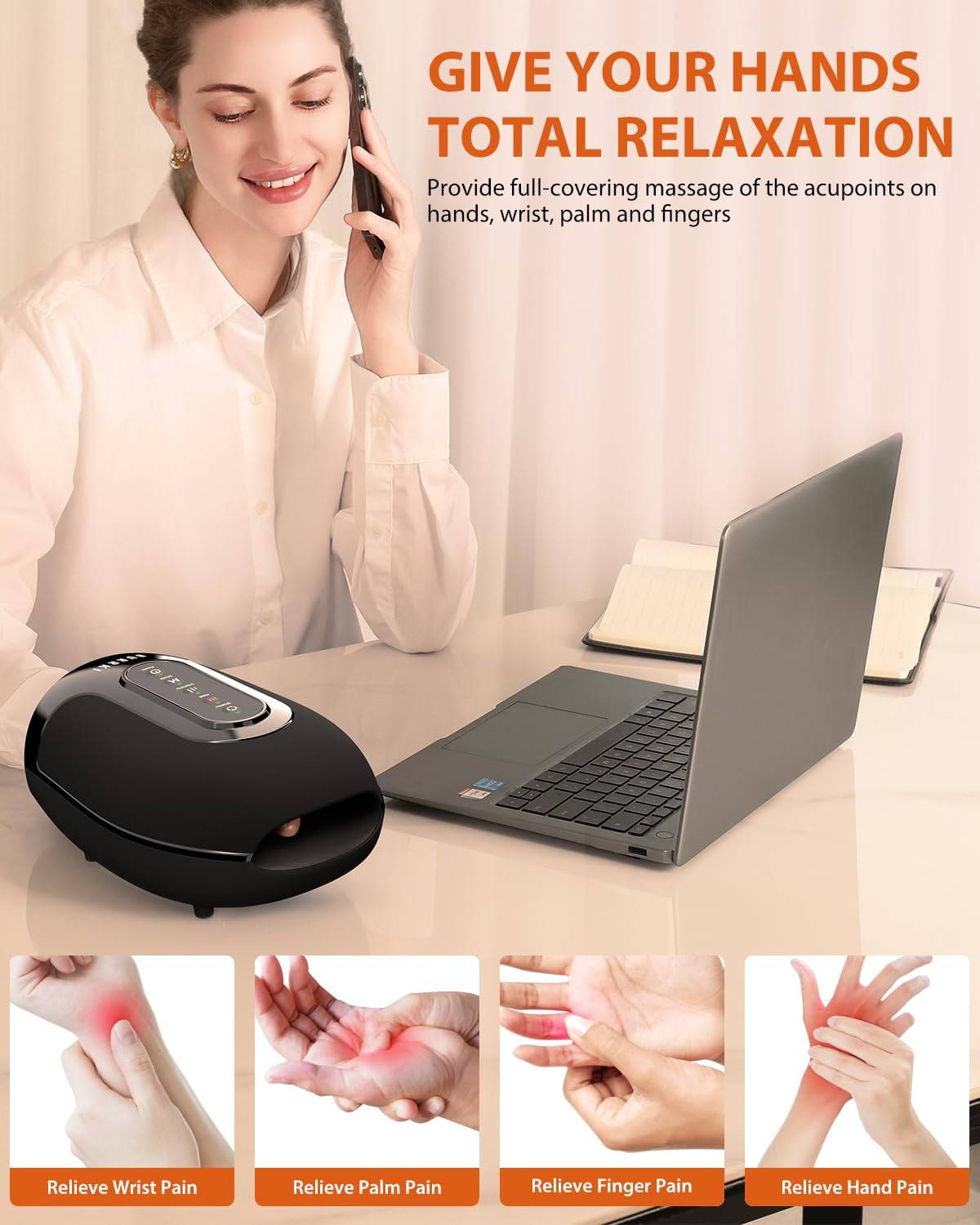 BURRKI Cordless Hand Massager with Heat and Palm Kneading Rollers