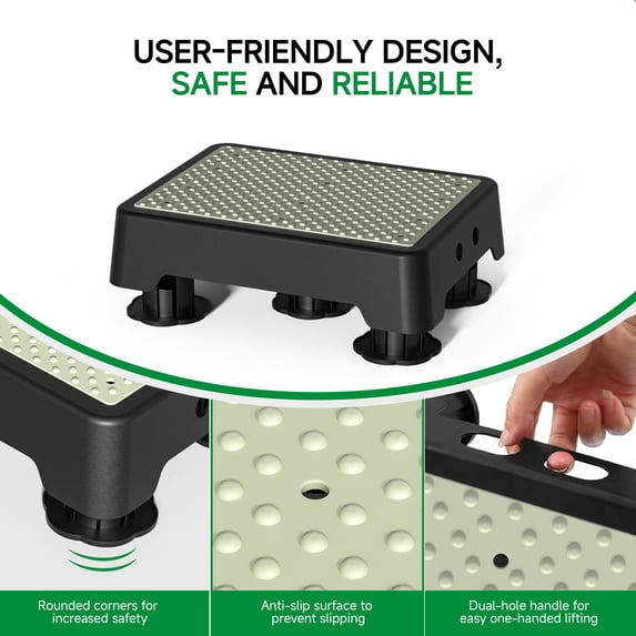 ALLJOY Adjustable Step Stool for Adults, Noctilucent Bed Step Stools, 500 LBS Capacity Non-Slip Safety Step Platform Indoor and Outdoor for Seniors and Kids, Elderly Assistance at Night