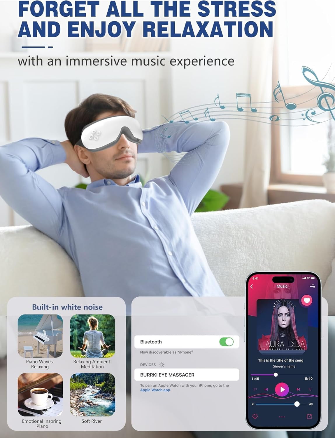 BURRKI Eye Massager with Heat, with Compression and Bluetooth