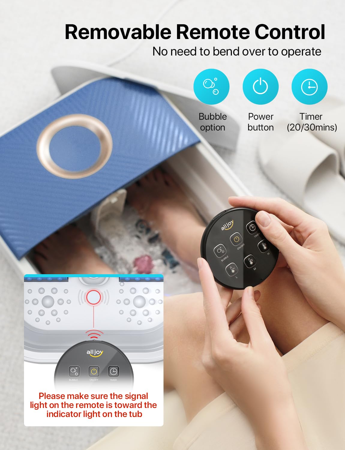 ALLJOY Collapsible Foot Spa Bath Massager with Heat, Bubble, Remote Control Shiatsu Foot Massage Soak Tub for Foot Pain Relief, with Acupressure Massage Points and Temperature Control