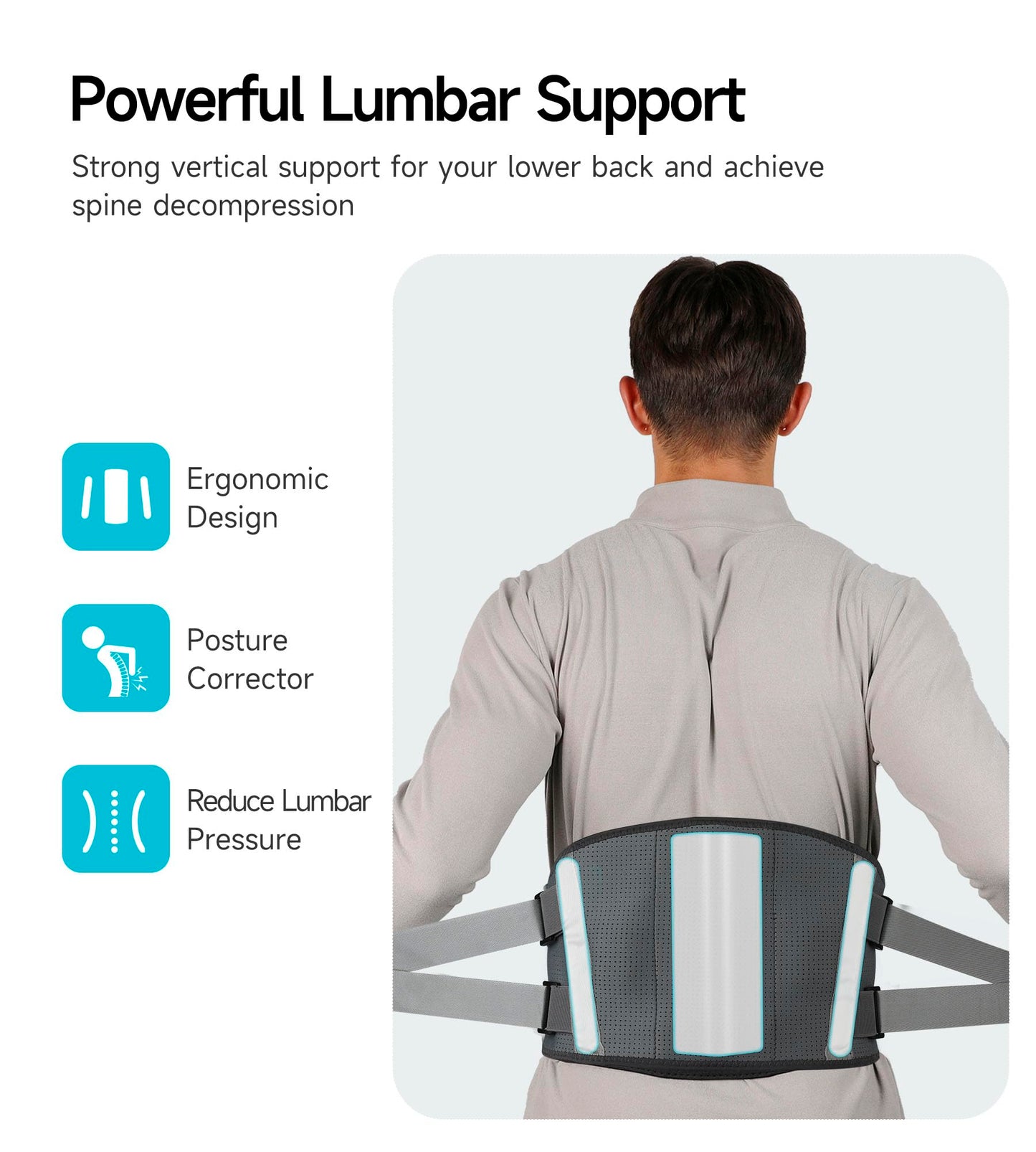 ALLJOY Cordless Heating Pad for Back, 60" Lower Back Massager Heating Pad for Back Pain Relief, Portable Heating Pad Heated Back Support Brace with 3 Heating Levels 5 Vibration Massage Grey