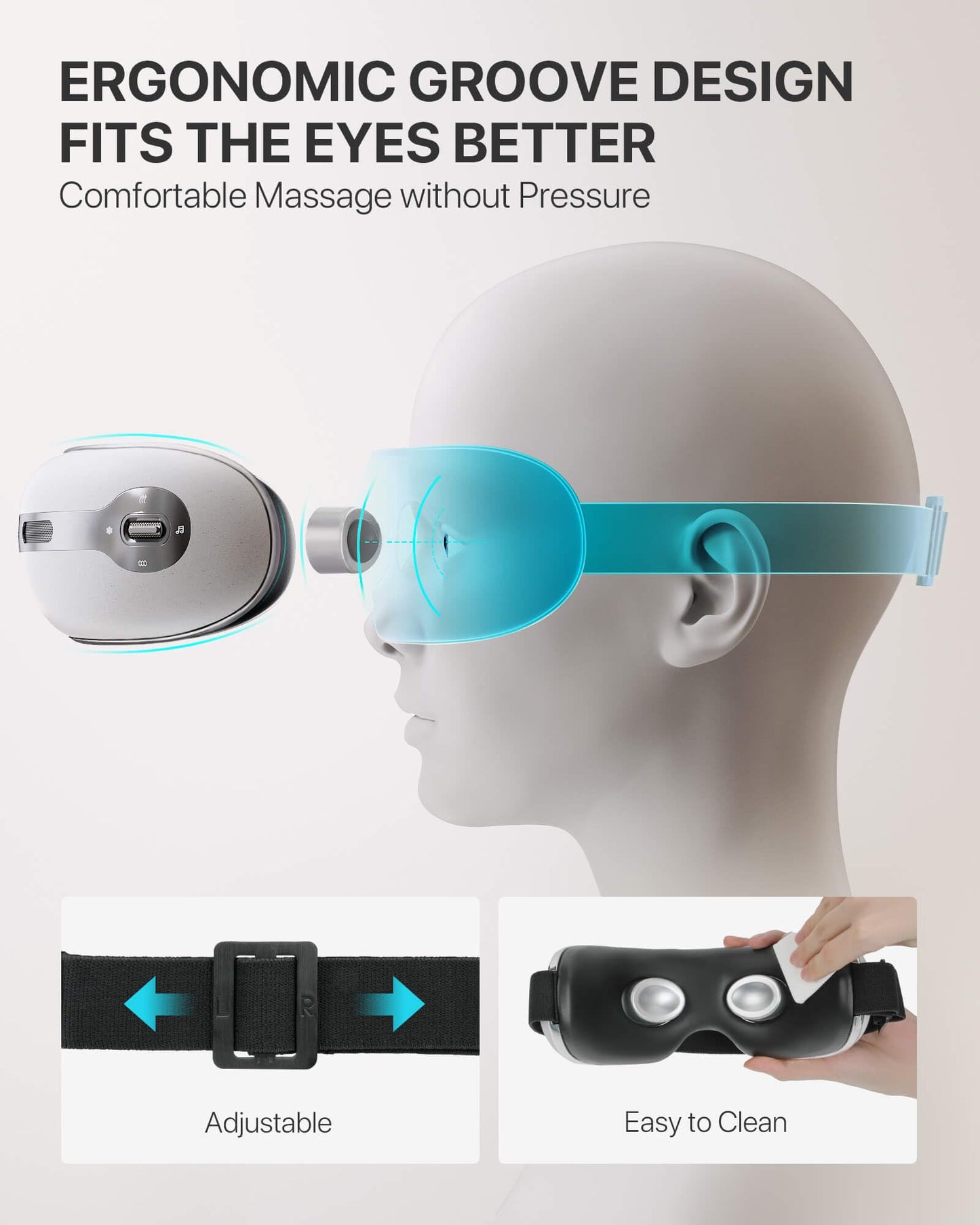 ALLJOY Eye Massager with Heat and Cooling for Migraines, Dry Eyes, and Dark Circles - Rechargeable Bluetooth Music Heated Eye Mask Massager for Sleeping and Relaxing - Ideal Gifts for Men/Women