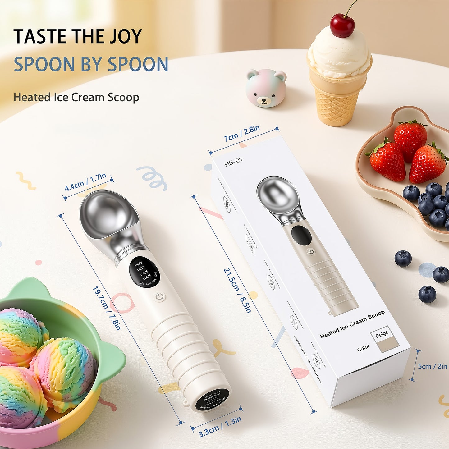 Heated Ice Cream Scoop,Okjoy, for Hard Ice Cream/Gelato,4-Speed Rechargeable Electric Warming Ice Cream Scooper with LED Display, Handheld Heating Up to 160°F, Easy to Clean