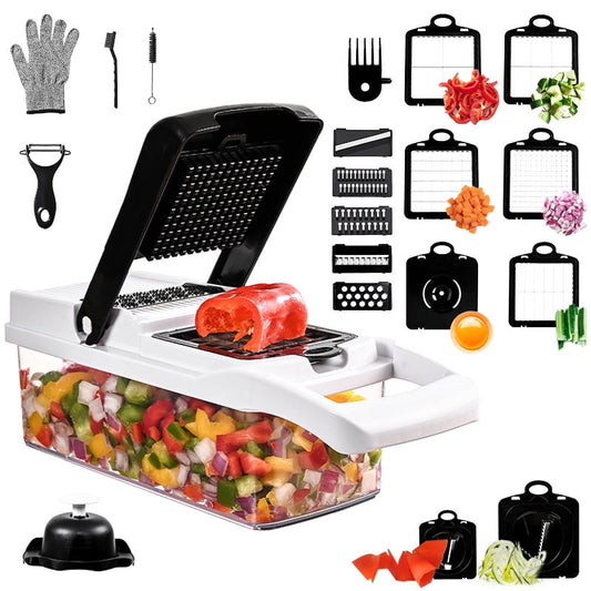 ALLJOY Vegetable Chopper, Manual Vegetable Food Chopper and Dicers,Vegetable Chopper Dicer Cutter Grater Egg Slicer Onion Chopper Multifunction 26 in 1 with Container 12 Blade