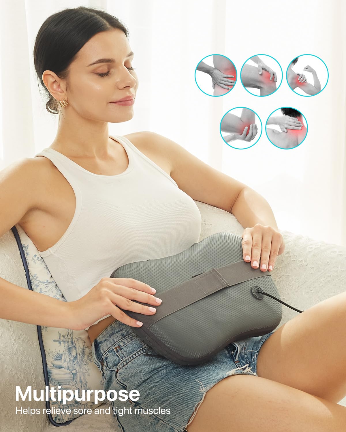 ALLJOY Cordless Shiatsu Neck and Back Massager with Soothing Heat, Rechargeable 3D Kneading Massage Pillow for Muscle Pain Relief, Use Unplugged, Detachable Cover