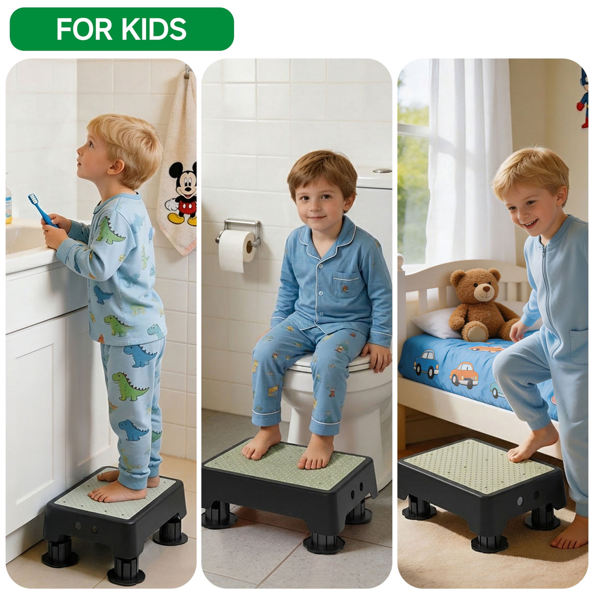 ALLJOY Adjustable Step Stool for Adults, Noctilucent Bed Step Stools, 500 LBS Capacity Non-Slip Safety Step Platform Indoor and Outdoor for Seniors and Kids, Elderly Assistance at Night