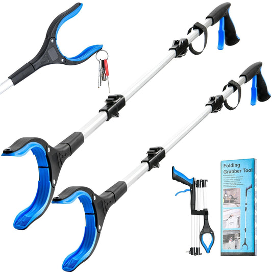 ALLJOY 2 Pack 43" Grabber Tool, Handheld Trash Claw Pick-up Stick Grabber, Long Heavy-Duty Aluminum Grabber, Suitable for Seniors, with 360-Degree Rotation, Anti-Slip and Magnetic Design, Blue