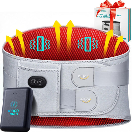 ALLJOY 67" Cordless Heating Pad for Back Pain Relief, 10000mAh Lower Back Massager with 3 Heat 3 Vibration, Gifts for Mom Women Men Dad
