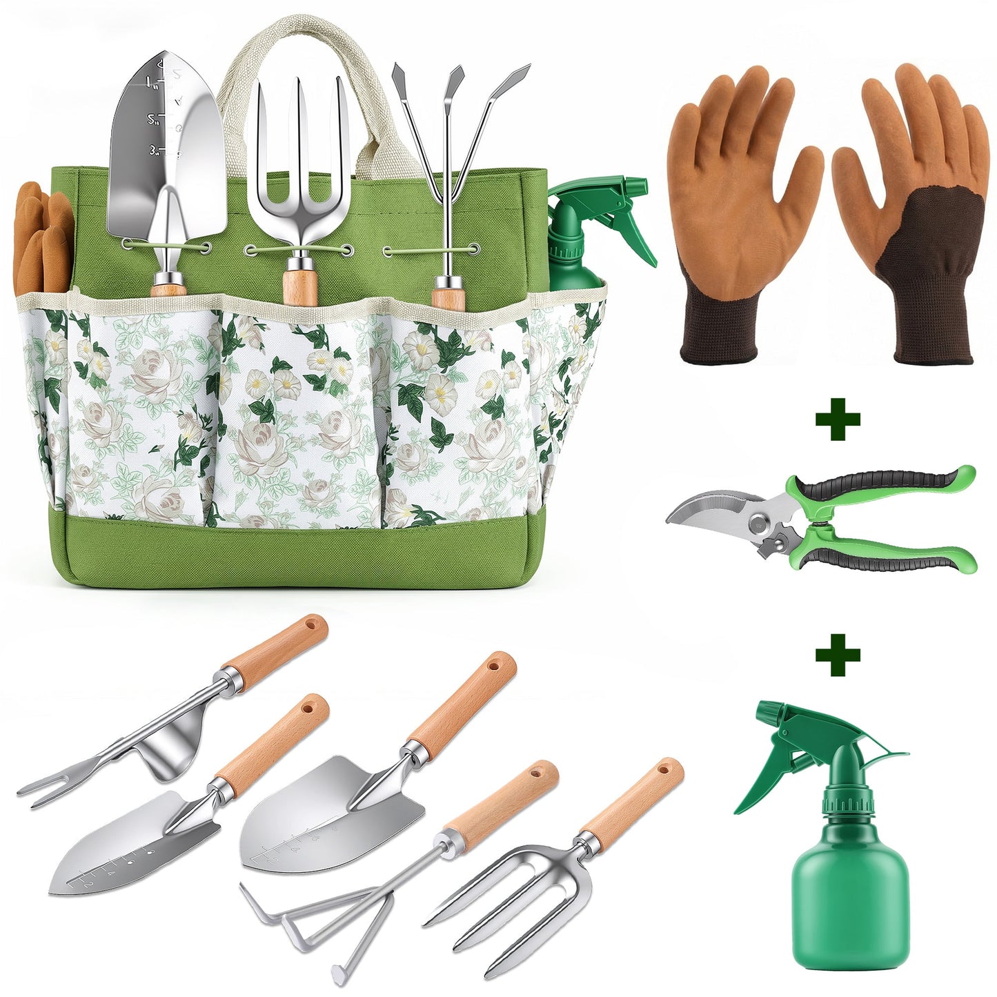 ALLJOY 9 Piece Garden Tools Set Heavy Duty Gardening Hand Tools Kit,Garden Gifts Supplies for Women Mom