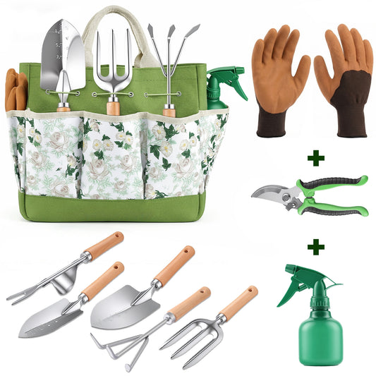 ALLJOY 9 Piece Garden Tools Set Heavy Duty Gardening Hand Tools Kit,Garden Gifts Supplies for Women Mom