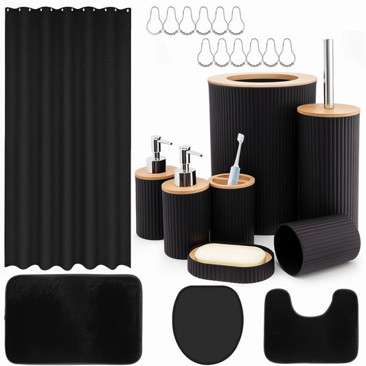 ALLJOY Bathroom Accessories, 23Pcs Black Bathroom Accessories with Shower Curtain and Rugs Set,Bathroom Decor and Accessories