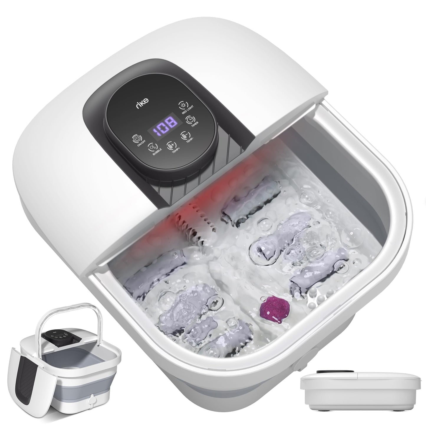ALLJOY Collapsible Foot Spa with Heat, Bubbles, 24-Level Temp Control, Red Light, Timer, Foot Soaking Tub, Foot Bath Massager Pedicure Foot Spa