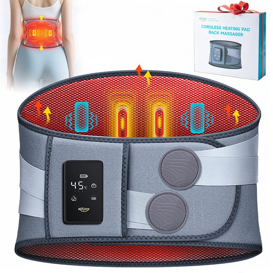 ALLJOY Cordless Heating Pad for Back, 60" Lower Back Massager Heating Pad for Back Pain Relief, Portable Heating Pad Heated Back Support Brace with 3 Heating Levels 5 Vibration Massage Grey