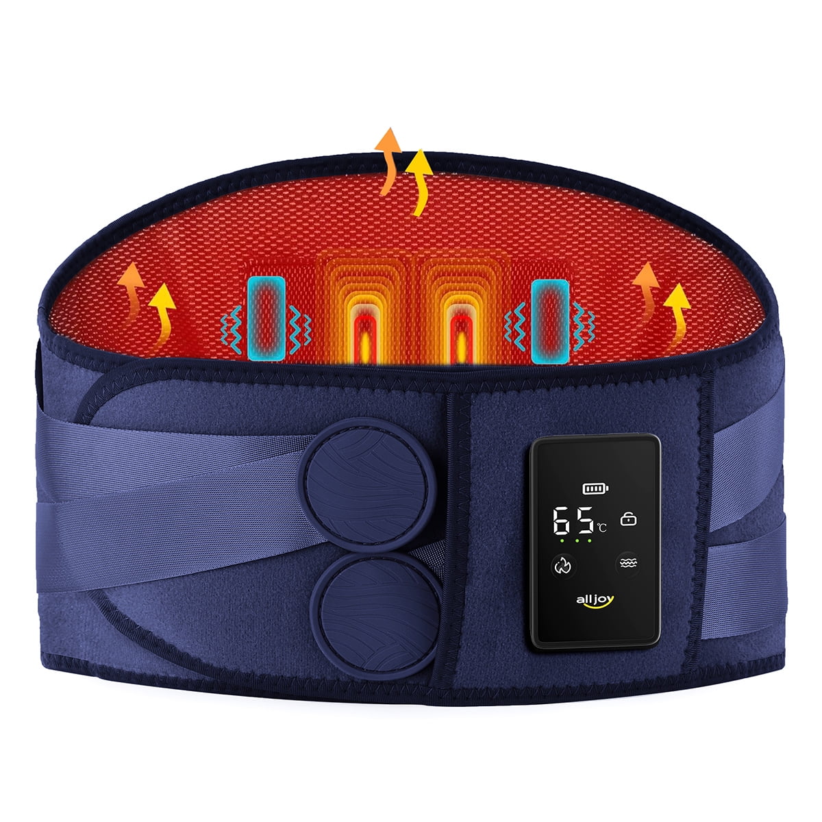 ALLJOY Cordless Heating Pad for Back Pain Relief, 67'' Lower Back Massager with Heat - Rechargeable Portable Heating Pad for Back Support, 3 Heating Levels & 5 Massage Modes, Gifts (Blue)
