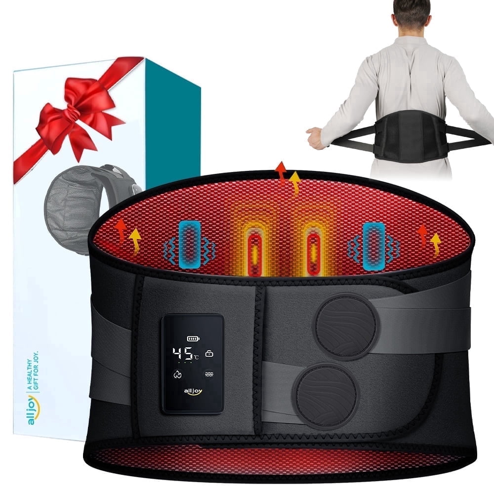 ALLJOY Cordless Heating Pad Lower Back Brace Massager, with Heat & Massage - 5 Vibration Levels & 3 Heat Levels, Rechargeable Heating Massage Back Support Belt (Black)