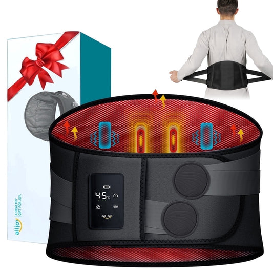 ALLJOY Cordless Heating Pad Lower Back Brace Massager, with Heat & Massage - 5 Vibration Levels & 3 Heat Levels, Rechargeable Heating Massage Back Support Belt (Black)
