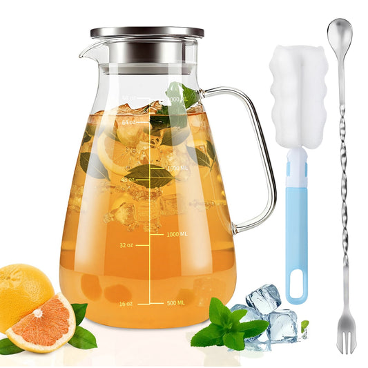 ALLJOY Glass Pitcher,74oz Glass Water Pitcher with Lid Handle Spout,2.2L Glass Jug Carafe Infuser Iced Tea Beverage Pitcher for Fridge,CLear