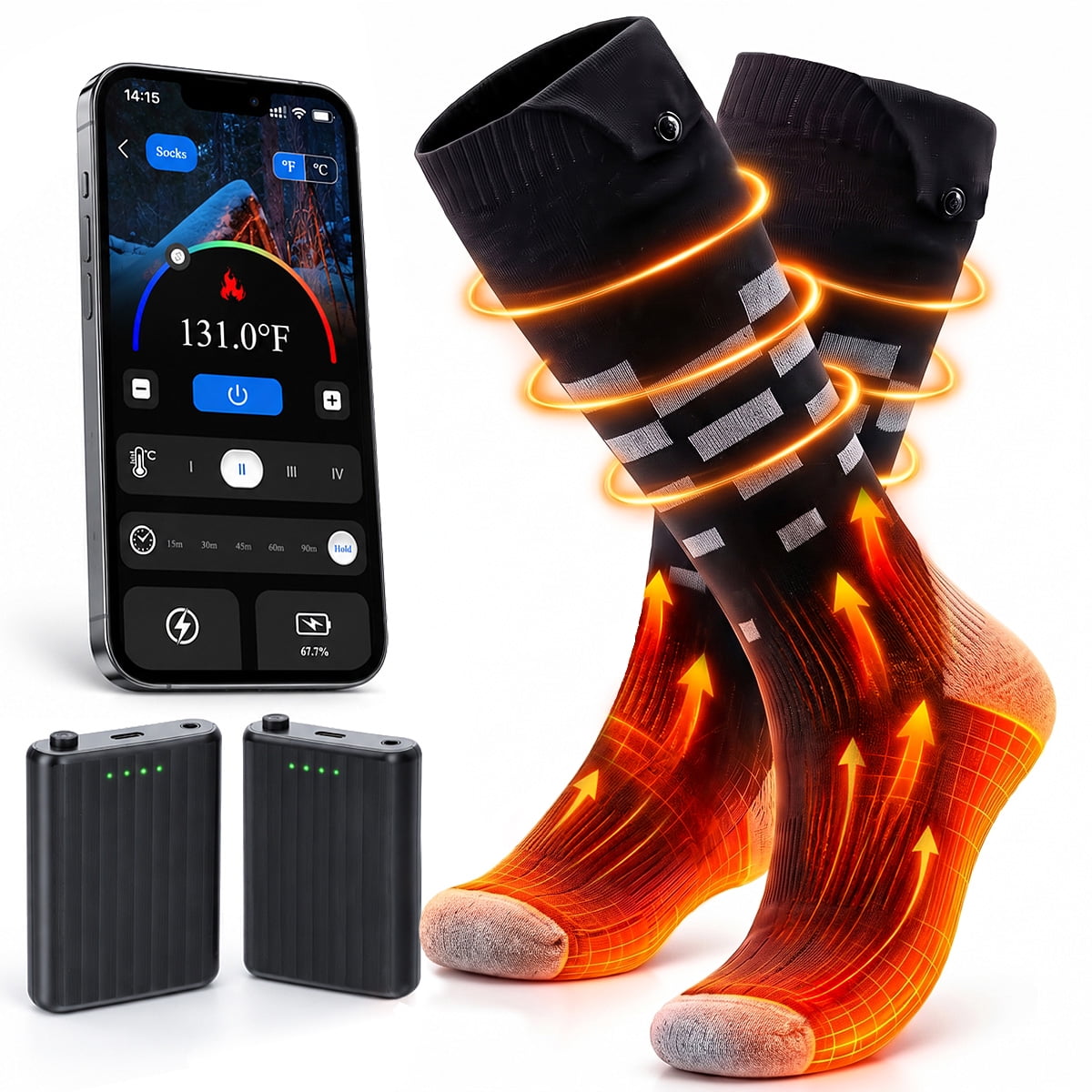 ALLJOY Heated Socks for Men Women 2*8500mAh Rechargeable Electric with APP Control Work for Hunting/Skiing/Cycling/Camping