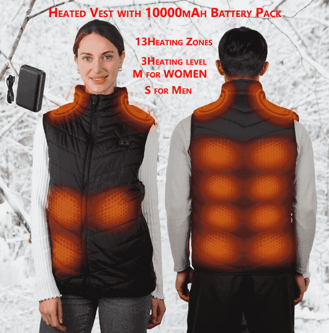 ALLJOY Heated Vest for Men with 10000mAh Battery Pack Electric Heated Jacket for Women 3 Temperature Levels Outdoor Hiking Vests,Size 2XL