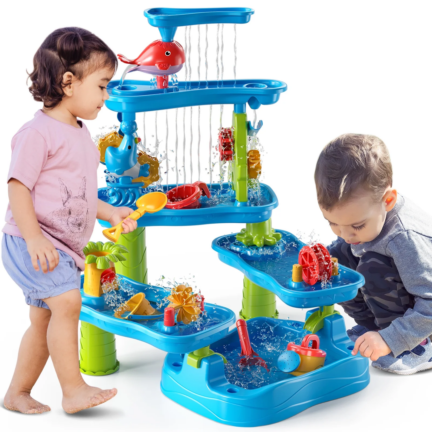 ALLJOY Kids Sand Water Table for Toddlers, Sand and Water Play Table Toys for Toddlers Kids, Activity Sensory Tables Outside Beach Toys for Toddler Boys Girls Age 1-3 3-5Gift