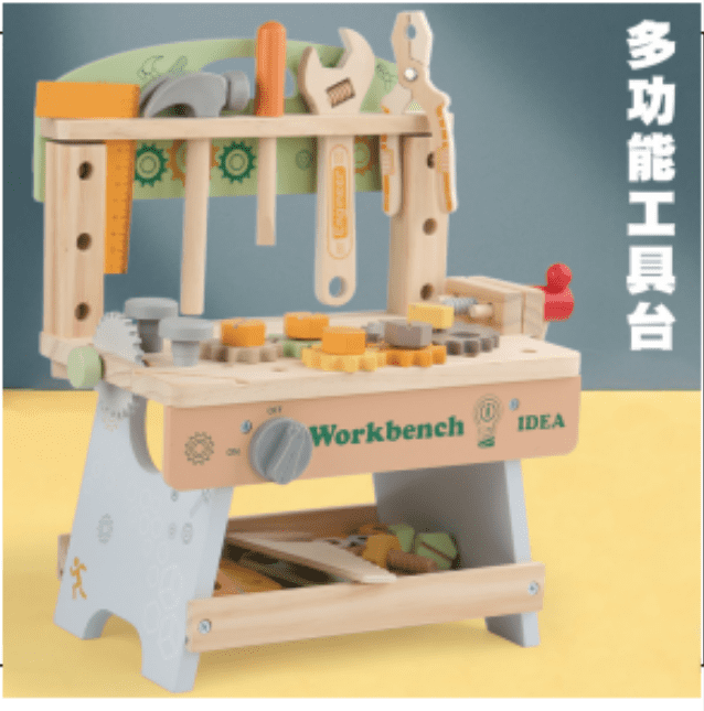 ALLJOY Kids Wooden Tool Workbench Set, Pretend Play Construction Toy for Toddlers, Educational Gift for Boys & Girls