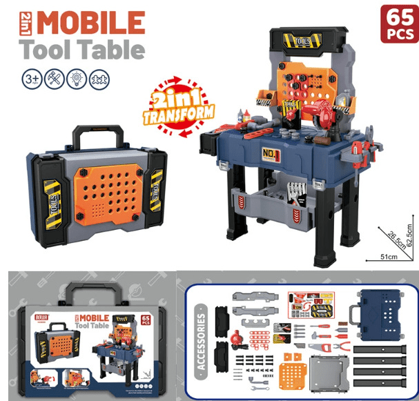 ALLJOY Kids Work Bench with Tools and Electric Drill, 65 Pcs Kids Toddlers Tool Set,Pretend Play Workbench Construction Toys for Boys Girls