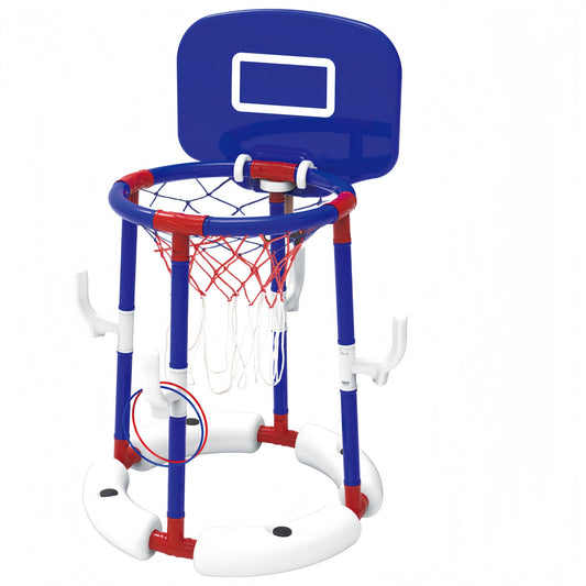 ALLJOY Pool Basketball Hoop, 2-in-1 Floating Pool Toys Ring Game with 4 Balls and Pump, Outdoor Swimming Pool Basketball Games Water Play Toy Family Party (Blue)