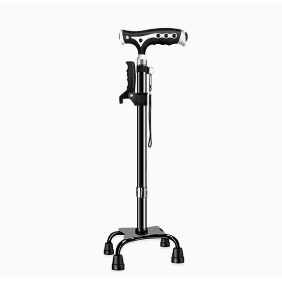ALLJOY Walking Cane, Canes for Men Women with Led Light, Adjustable Cane for Seniors Stability, Upright Quad Base with 2nd Handle and Carrying Bag