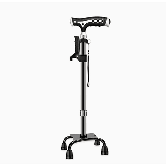 ALLJOY Walking Cane, Canes for Men Women with Led Light, Adjustable Cane for Seniors Stability, Upright Quad Base with 2nd Handle and Carrying Bag