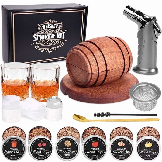 Whiskey Smoker Kit , Okjoy, With Torch - 6 Flavors Wood Chips, Old Fashioned Cocktail Smoker Kit, Birthday Bourbon Christmas White Elephant fathers day gifts(No Butane)