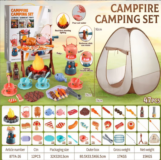 ALLJOY Kids' Camping Playset - Pop-up Tent, Pretend BBQ Campfire with Toy Food, Outdoor & Indoor Educational Toys for 3 - 10 Years Boys & Girls, Hiking Adventure Gifts