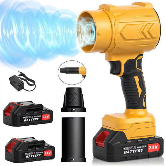 Okjoy Leaf Blower Cordless with Battery and Charger 1000,000 RPM Handheld Lightweight Patio Cleaning Blower Set Extended Nozzle Design Blowing Leaves and Dust Car Dryer (Yellow)