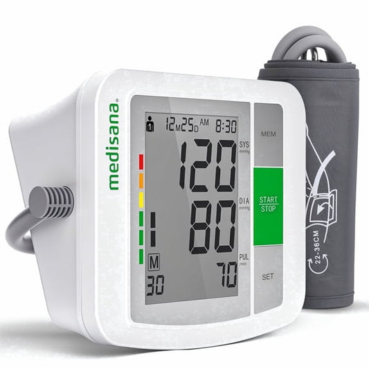 Medisana Blood Pressure Monitor: Automatic Upper Arm Machine Accurate Adjustable Digital BP Cuff Kit for Home Use Includes Batteries, Carrying Case