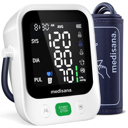 Medisana Blood Pressure Monitor with 2x199 Sets Memory, Automatic Upper Arm Blood Pressure Machine for Home Use, 4.5" Color LED Backlit Display, Adjustable Large Cuff
