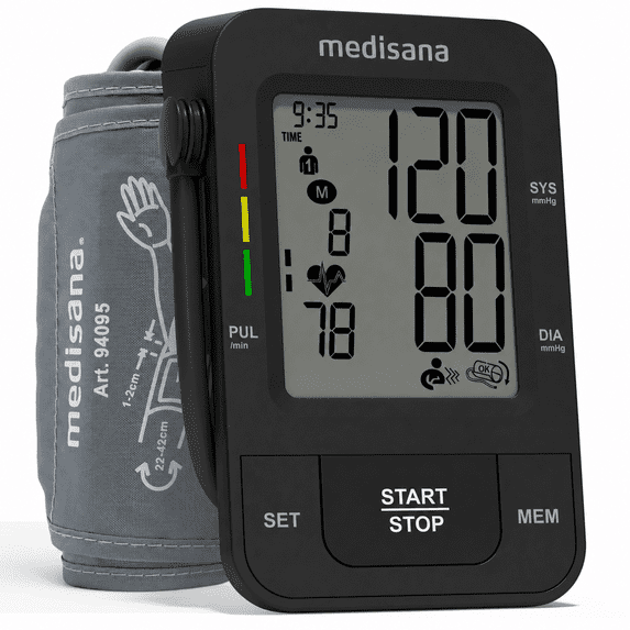 Medisana Blood Pressure Monitor with 2x199 Sets Memory, Automatic Upper Arm Blood Pressure Monitors for Home Use, LCD Digital Display, Adjustable Large Cuff