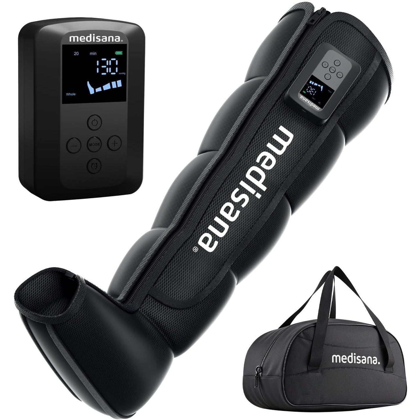 Medisana Cordless Full Leg Air Compression Massager with 3200mAh Battery, 5 Zones, 5 Intensity Levels, LCD Display, 3 Modes & Timer, Foot to Thigh Recovery Boots for Athletes and Daily Use