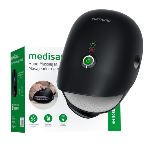 Medisana Wireless Hand Massager with 360° Air Compression & Knuckle Stretching, 3 Modes, Heat Therapy (118–131°F), Portable for Office/Home, Ideal Gift