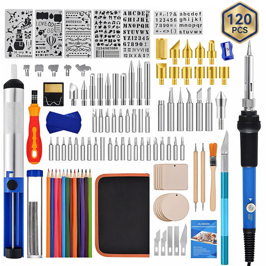Okjoy 120Pcs Wood Burning Kit, Upgraded Soldering Pyrography Pen with Adjustable Temperature