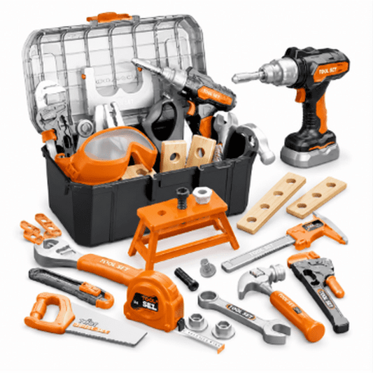 Okjoy 43Pcs Kids Tool Set, Pretend Construction Toy Set with Drill, Kids Toy Workbench Playset Tools for Kids, Ideal Birthday Gifts for Boys Girls